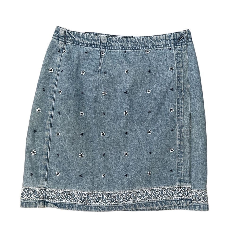 STO Susquehanna Trail Outfitters Vintage Mini Denim Wrap Skirt Floral Size 6